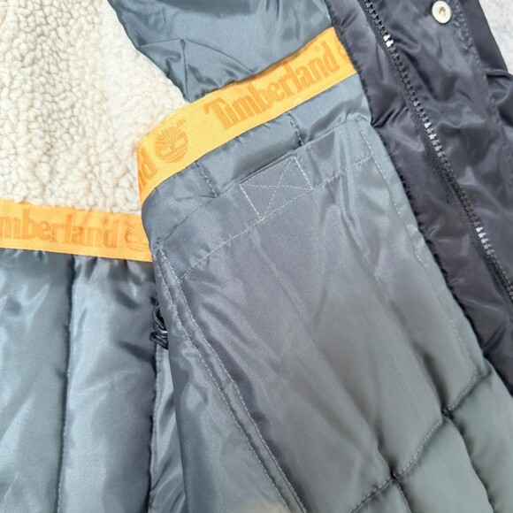 Timberland Jacket Men Black Hooded Insulated Warm Parka Coat Faux Fur Size Med - Picture 12 of 16